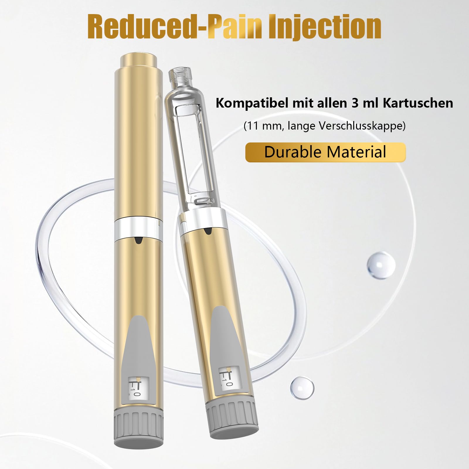 Stylo à Insuline Réutilisable, Stylo Doseur Précis Compatible Avec Cartouches 3 ml, Dosage Exact de 1–60 Unités, Léger et Portable pour un Usage Quotidien, Doré