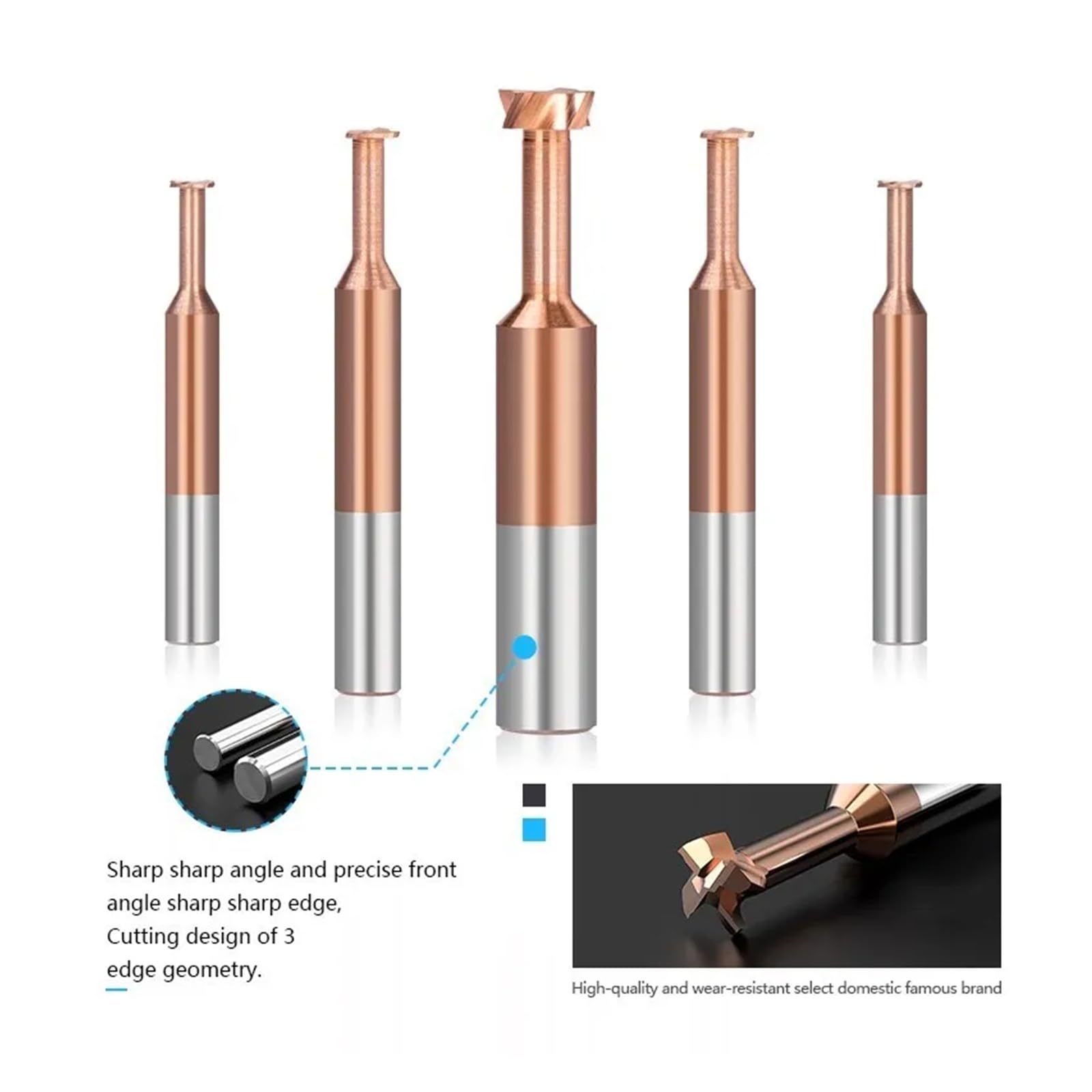 Fresa con ranura en T, fresa de extremo de carburo recubierto de TiCN de 4 flautas for herramienta metalúrgica de madera, enrutador de máquina CNC, herramienta de fresado(6x2x3x9.5x50)
