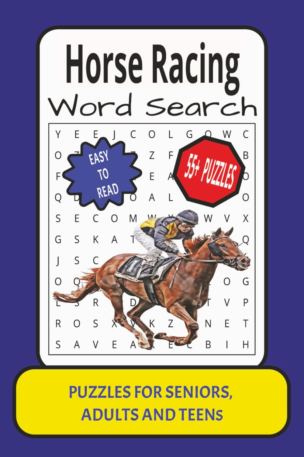 Horse Racing Word Search: Word Search with Easy to Read Print about Horse Racing, Puzzle Book, Horse Racing Activity, Brain Games, RaceTrack, Jockey, ... (Sports and Activities Word Search Book)