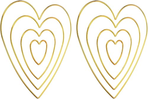 PATIKIL Juego de anillos atrapasueños, 2 juegos de 4 tamaños de metal en forma de corazón, corona de macramé, aro floral para decoración de Navidad,