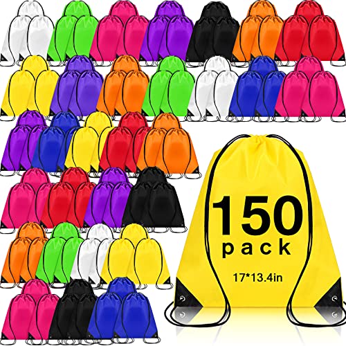 Sieral 150 Pcs Drawstring Backpack Bulk Polyester Drawstring Bags Cinch Sack Sackpack for Gym Sport Women Men 10 Colors