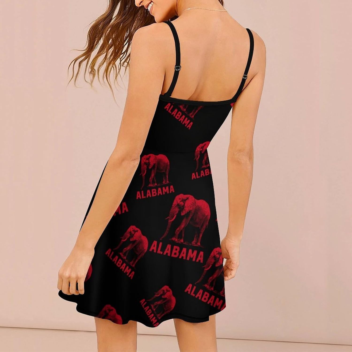 Alabama States Elephant Short Cami Dress for Women Adjustable Spaghetti Strap Flowy Sundress Beach Vacation