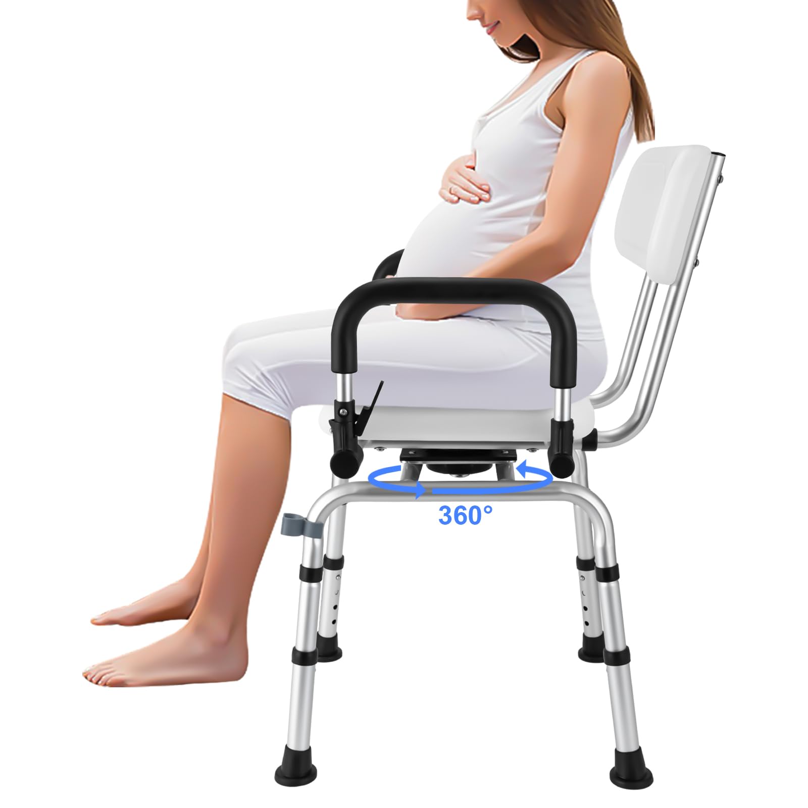 Asiento de ducha cómodo con respaldo, silla de ducha giratoria de 360°, taburete de baño de altura ajustable, asiento de ducha, para ancianos, embarazadas, pacientes con artritis o personas, capacidad
