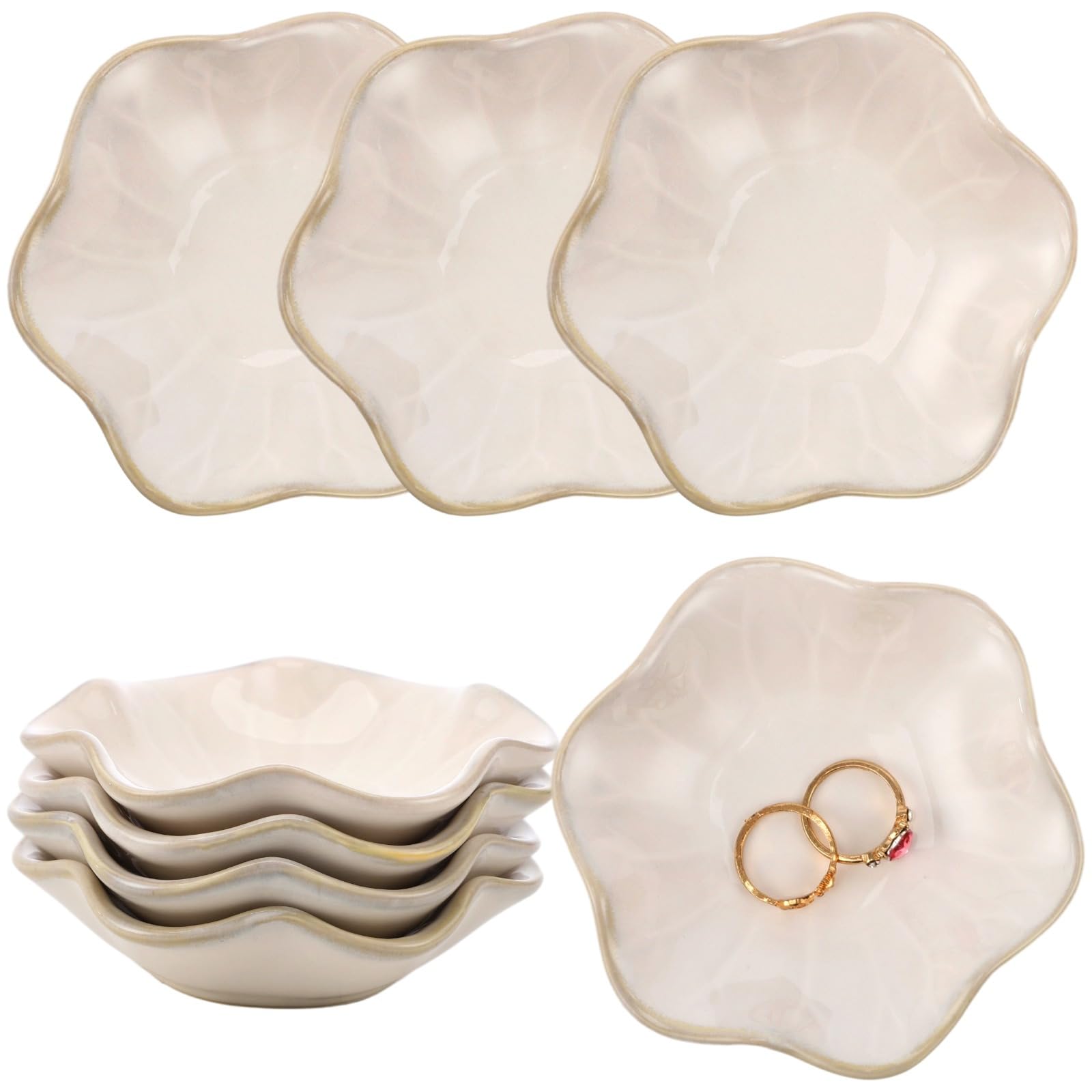 Schmuckschalen mit goldfarbenem Rand, 9 Stück Lotusblatt-Ring-Tabletts, weiße Keramik-Schlüsselschalen, kleine Schmuckhalter, Nachttisch-Dekoration