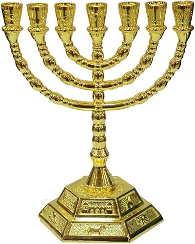 12 Tribus of Israel Jerusalem Temple Menorah elegir entre 3 tamaños oro o plata (oro, 8 pulgadas)