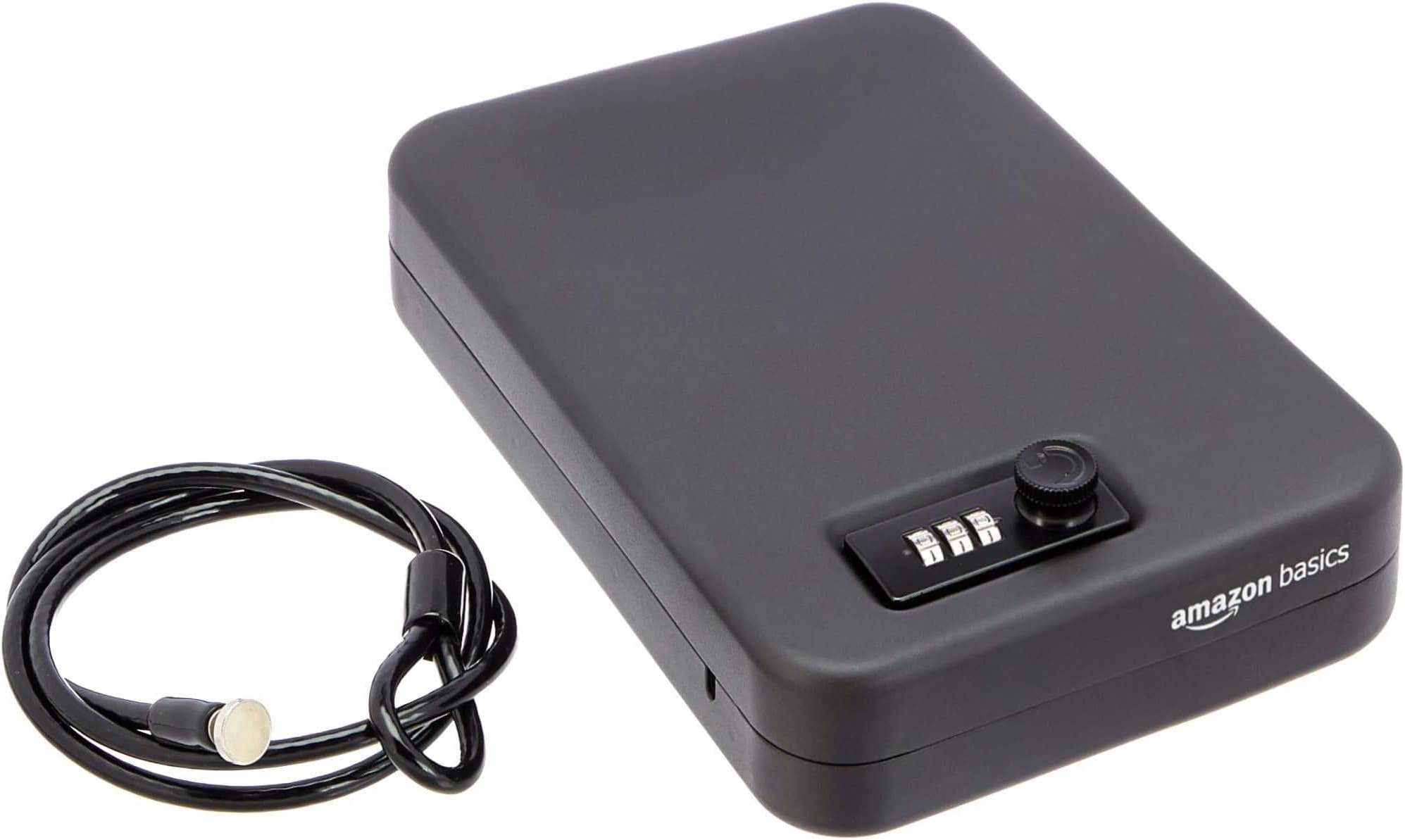 Amazon Basics Portable Security Case Lock Box Safe with Combination Lock for Documents, Valuables, Personal Items, Dorm Room, Home, Large, Black