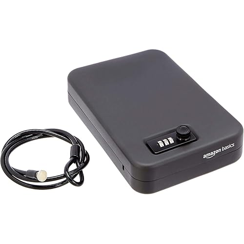 Amazon Basics Portable Security Case Lock Box Safe with Combination Lock for Documents, Valuables, Personal Items, Dorm Room, Home, Large, Black