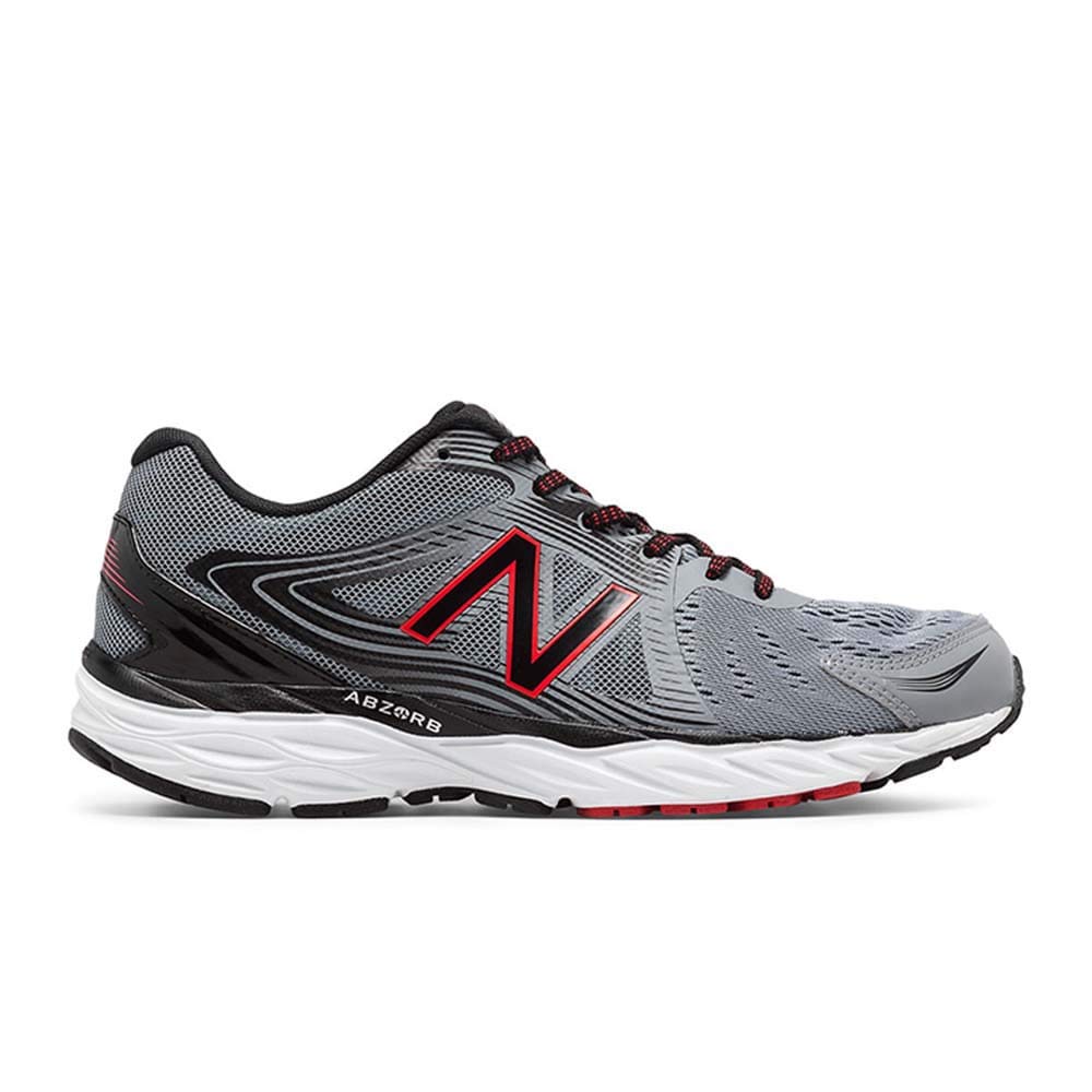 New Balance Men's 680 V4 Running Shoe, Steel/Black/Alpha Red, 10 D US