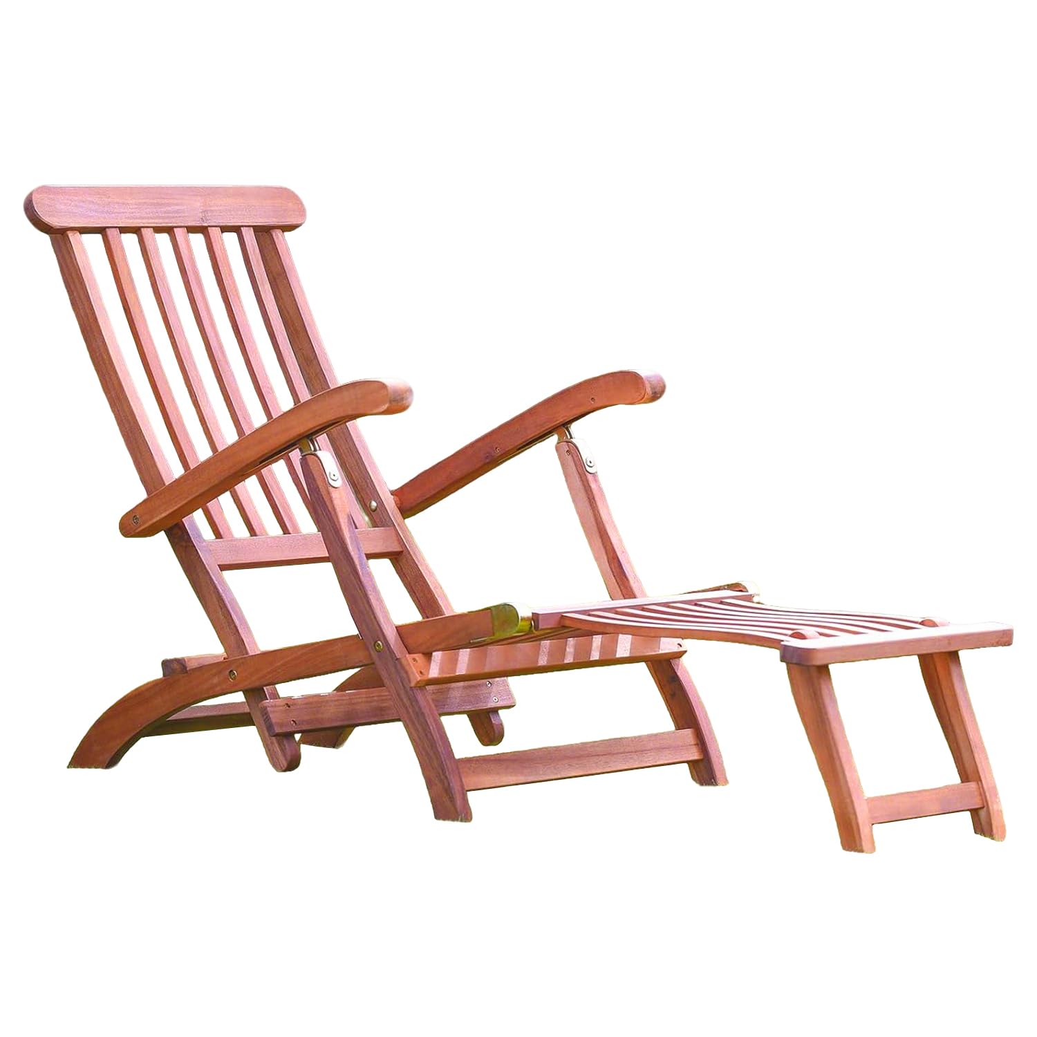 Foldable Wooden Sun Lounger with Adjustable Backrest & Footrest - Weather-Resistant Acacia Wood Recliner Chair for Garden, Patio & Poolside, Cushioned Seat, Ergonomic Armrests & Space-Saving Design