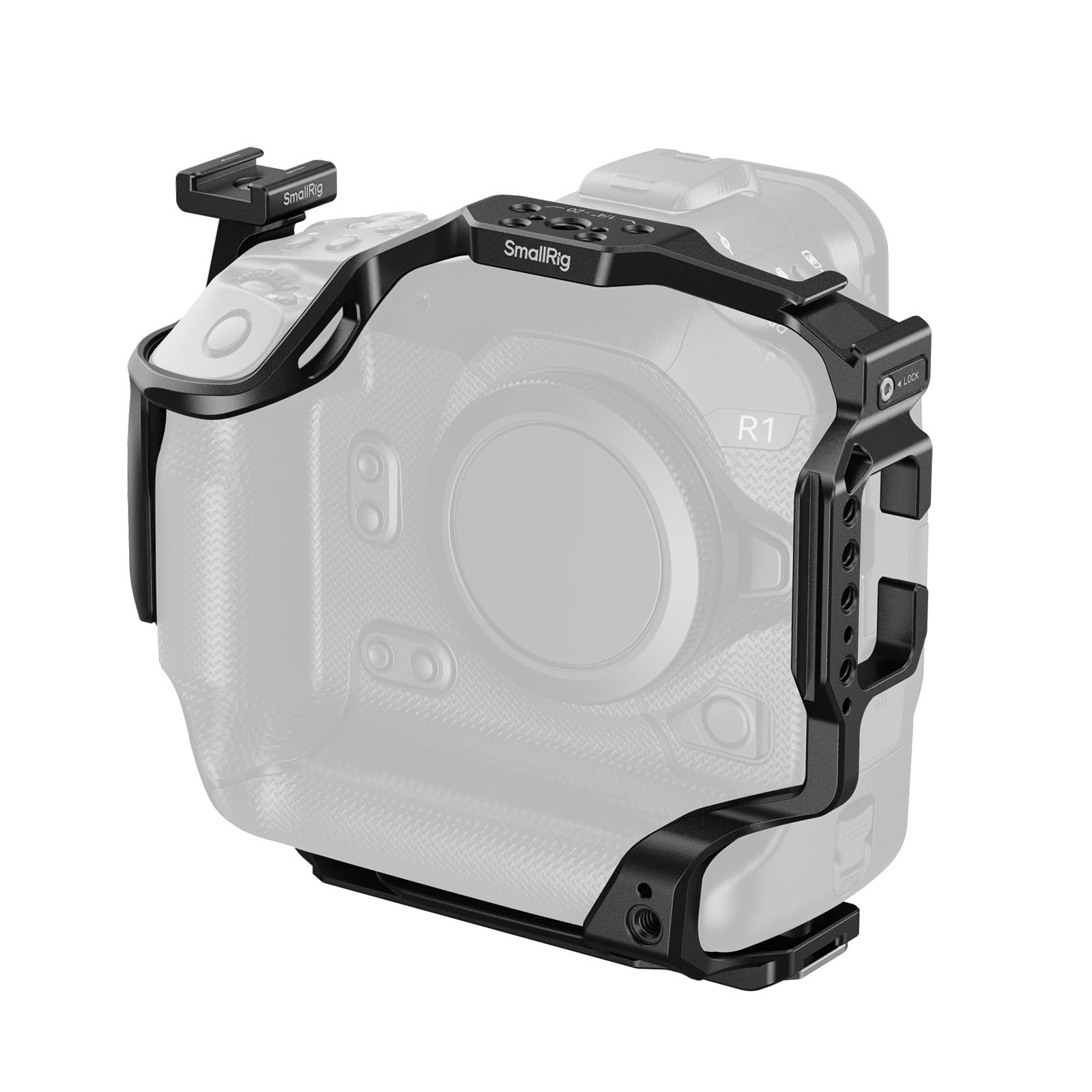 SMALLRIG Gabbia per Canon R1, con Attacco Cold Shoe Rimovibile, Piastre a Sgancio Rapido per Arca, Fori di Posizionamento ARRI da 1/4"-20 e 3/8"-16, Supporto per Riprese Verticali e Orizzontali - 5413