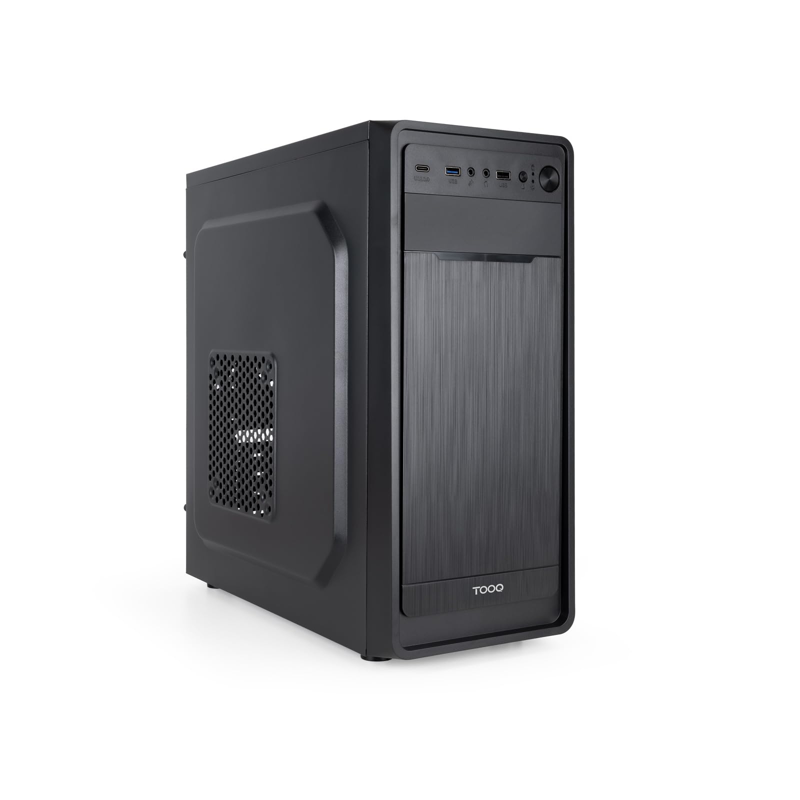TOOQ TQC-5701-SP - Caja Semitorre ATX/MicroATX/Mini-ITX, 1xUSB 3.0, 1xUSB 2.0, 1xUSB-C, Audio HD y Fuente de Alimentación ATX 500W, Negra