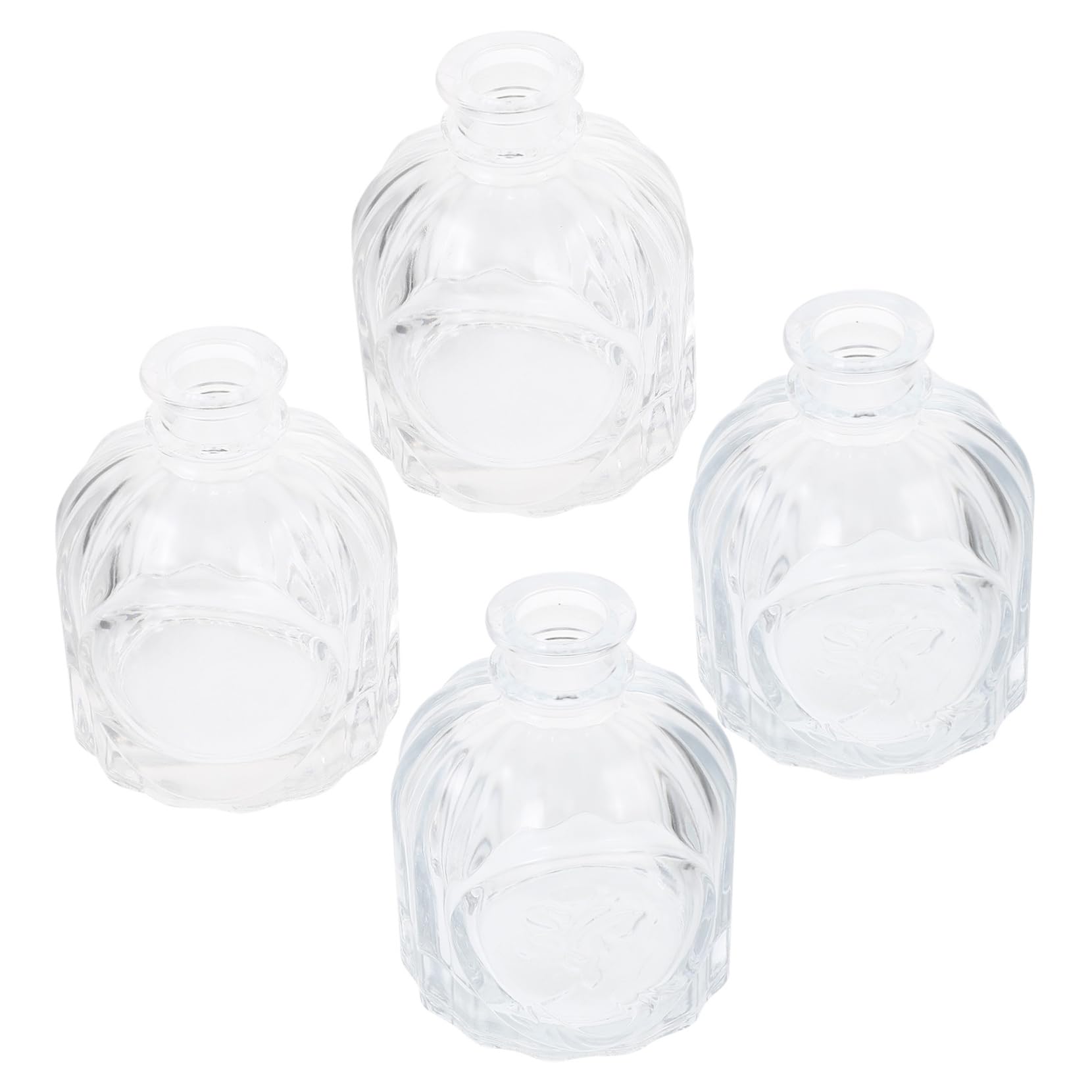 4 Stück 100ml Glas Diffusorflaschen für Öl und Blumen, Durchsichtig | Dekorative Behälter für Geburtstag und Party, zum Befüllen Geeignet, Klar, als Präsentation