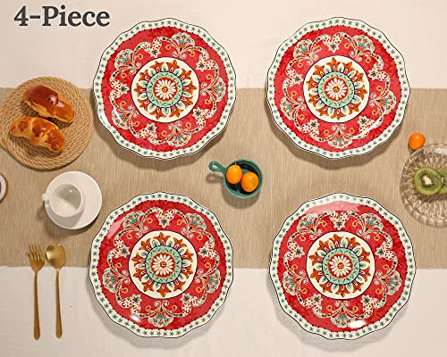 Sonemone 11 Inch Red Farmhouse Floral Dinner Plates, Set Of 4, Large Ceramic Plates For Salad, Dinner, Microwave & Dishwasher Safe #TOP6