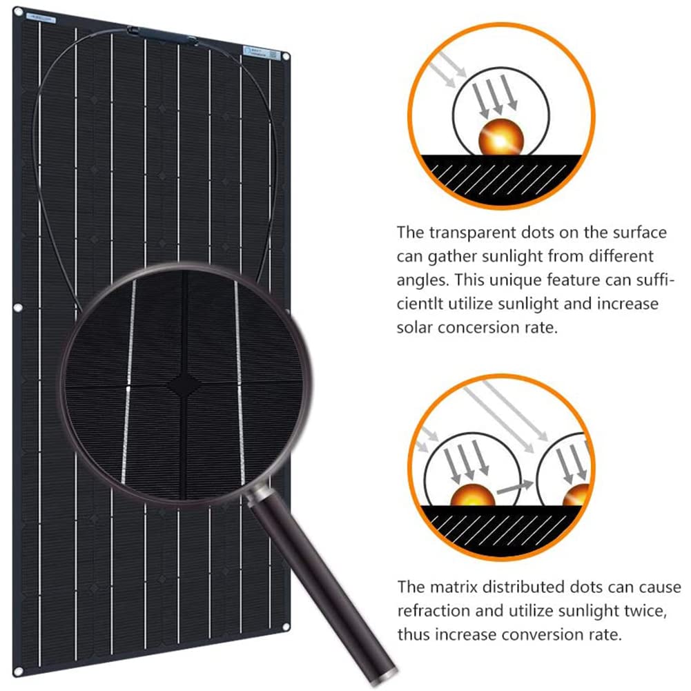 Kit de panel solar, kit completo de panel solar, paneles solares fotovoltaicos monocristalinos flexibles impermeables de alta eficiencia de 100 W y 18 V, con controlador de carga para el hogar, camp