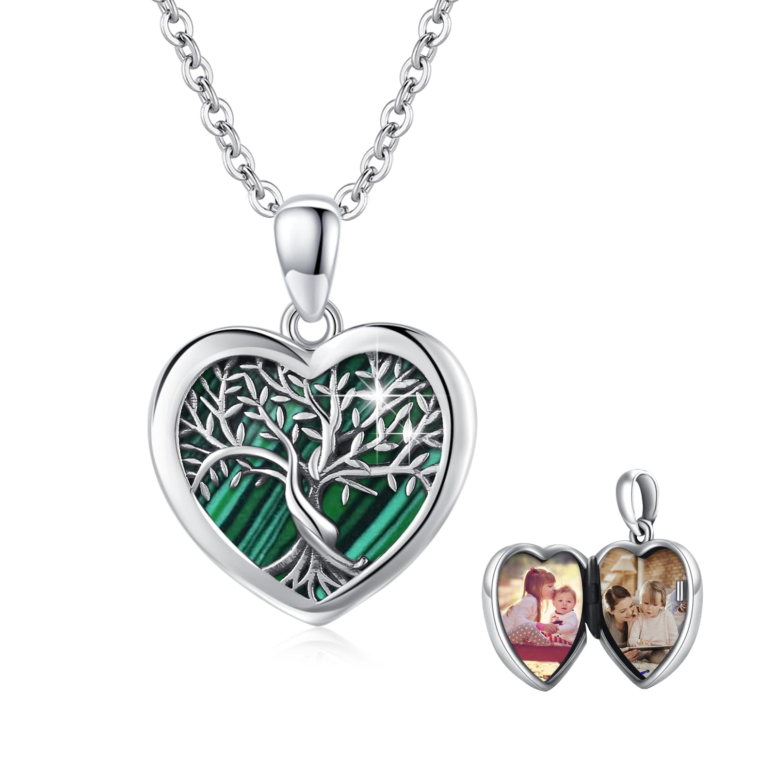 Albero della Vita Immagine Catena In Argento Sterling Cuore Abalone Ciondolo Albero Genealogico per Le Donne Gioielli Foto Immagini Medaglione Collana Gioielli Per Donna Fidanzata