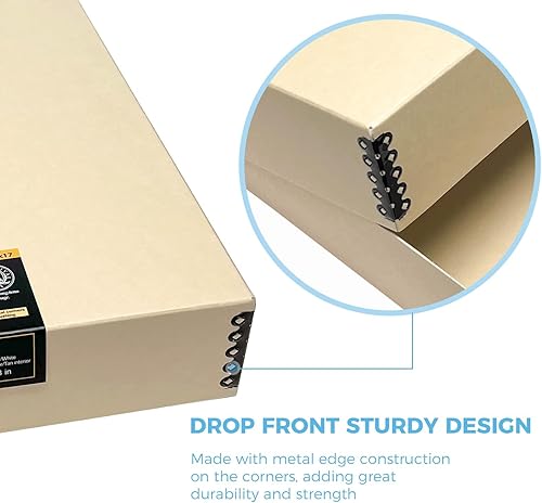 Vista 264 de Lineco, Caja de almacenamiento de archivos de museo de color tostado de 9 x 12 pulgadas, diseño frontal caído. Sin ácidos con borde de metal.