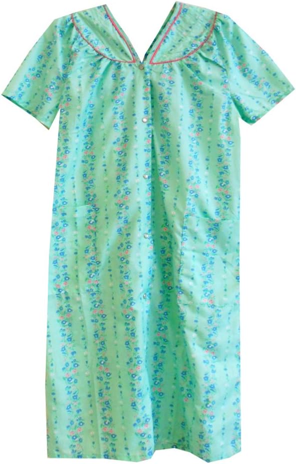 Trapunta Plisse Snap Front Duster Housecoat SM-3XL (2X, Mint)