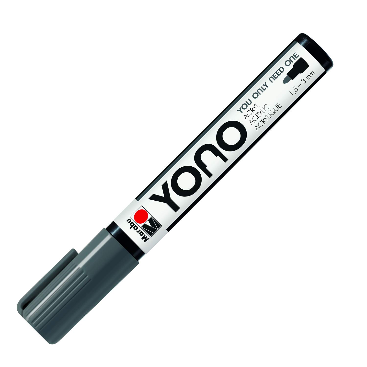 Marabu YONO 12400103079 - Versatile Acrylic Marker with Japanese Round Tip 1.5 to 3 mm, Base, Light and Water Resistant, for Almost All Surfaces, Dark Grey, 1.5-3 mm