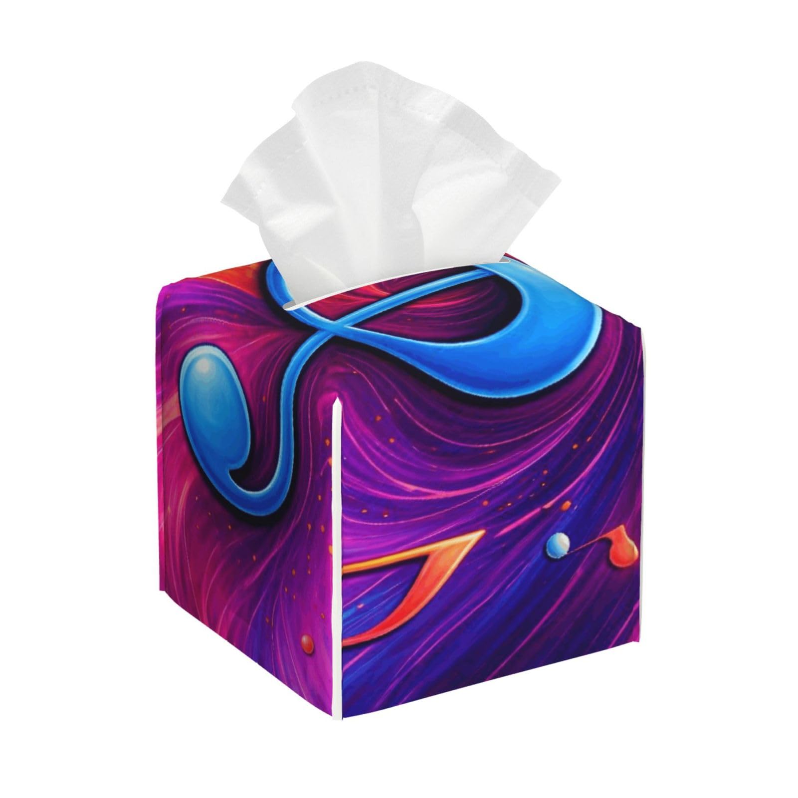 Abstract Music Notes Art Leather Tissue Box Cover Holder Square Facial Paper Organizer 5.2" X 5.2" X 5.2"