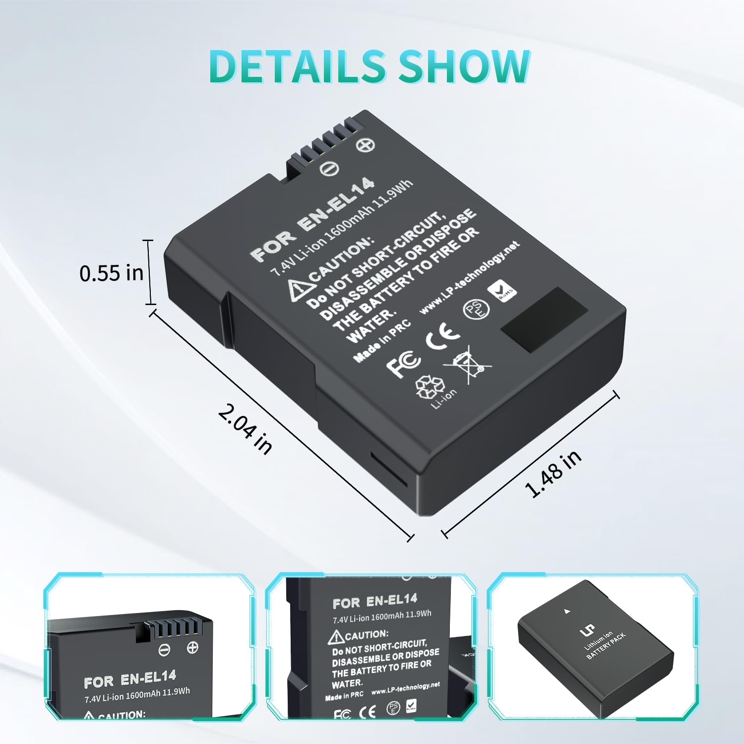 SK - Batteria di ricambio per Nikon EN-EL14, 1100 mAh, EN-EL14A, per Nikon D3100, D3300, D3400, D3500, D5100, D5200, D5300, D5500, D5600 DF, CoolPix P7000 P7 700 Pz. 7800
