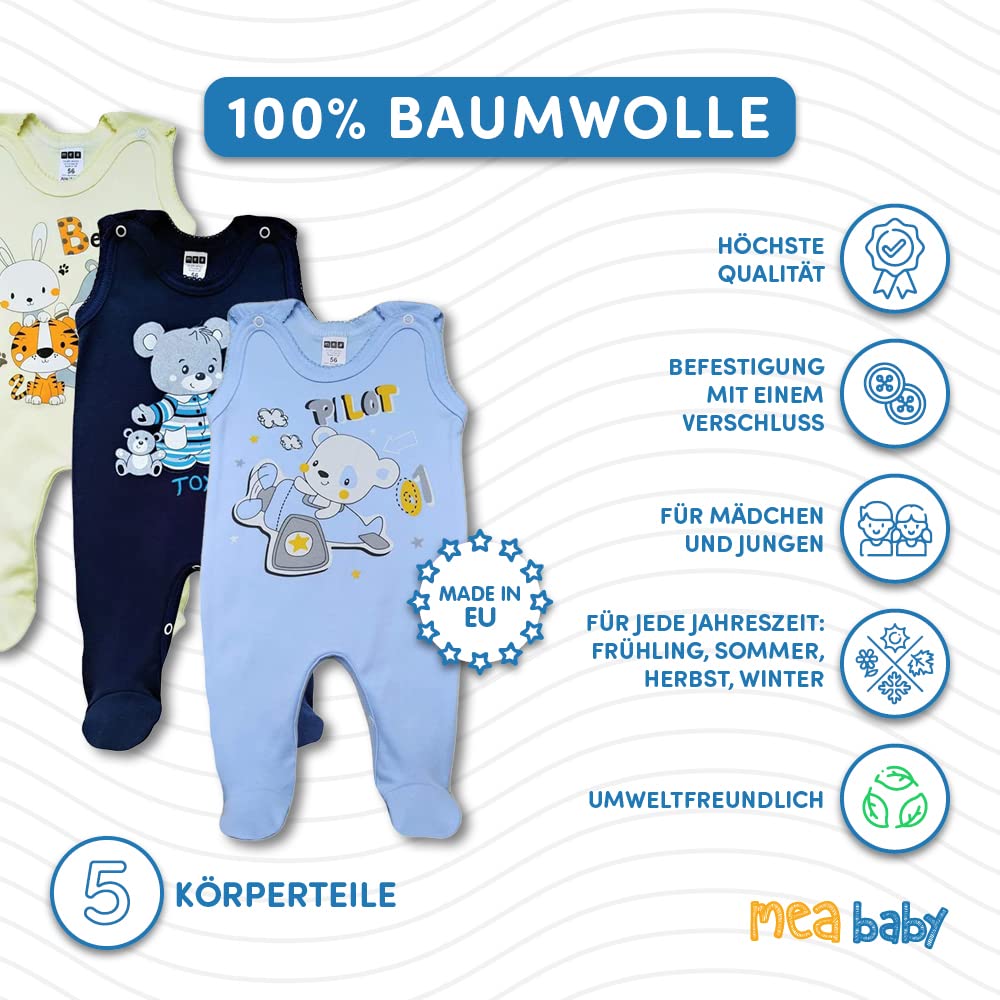 MEA BABY Pelele de bebé unisex con estampado 100% algodón en paquete de 5 unidades para bebé para niñas, Para niños 2, 9 mes