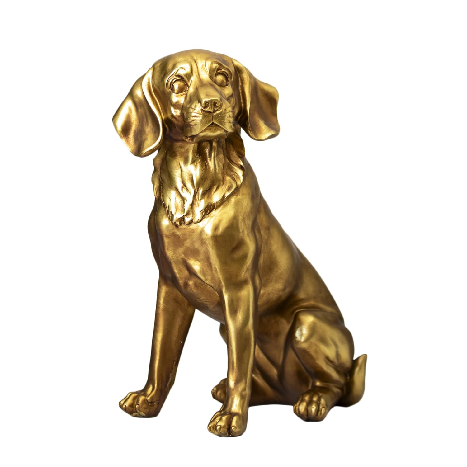 Darthome Golden Sitting Beagle Dog Ornament, Antique Gold, Resin, Freestanding Statue, 14x21x26cm, Indoor Decorative Display