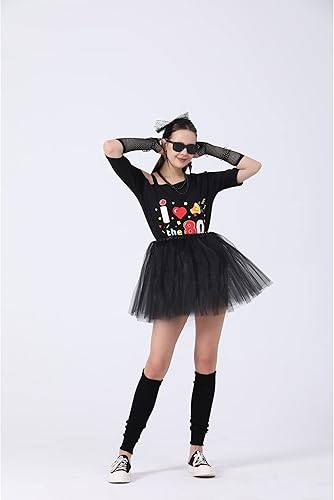 Miniatura 4 de Disfraz de los años 80 para mujer, disfraz de rock de los 80, falda tutú, camiseta, collar y conjunto de joyas