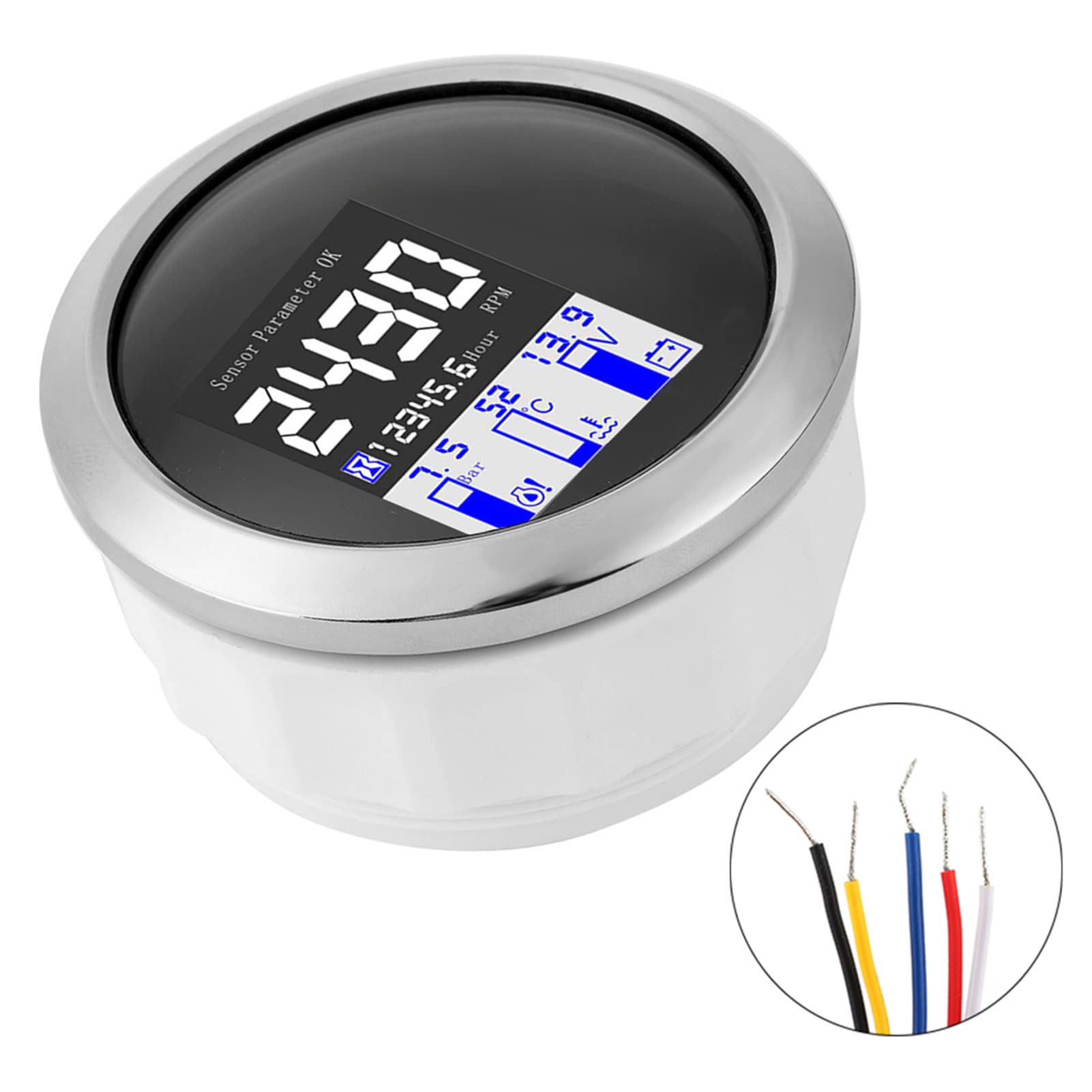 RPM - Misuratore di pressione dell'olio, temperatura dell'acqua, IP67, impermeabile, per macchine minerarie, bianco (nero)