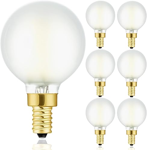 LEOOLS Bombilla LED E12, 6 paquetes de bombillas redondas G16.5 tipo G esmeriladas, 40 W, 400 lúmenes, 3000 K, luz blanca suave, bombillas LED 4 W =