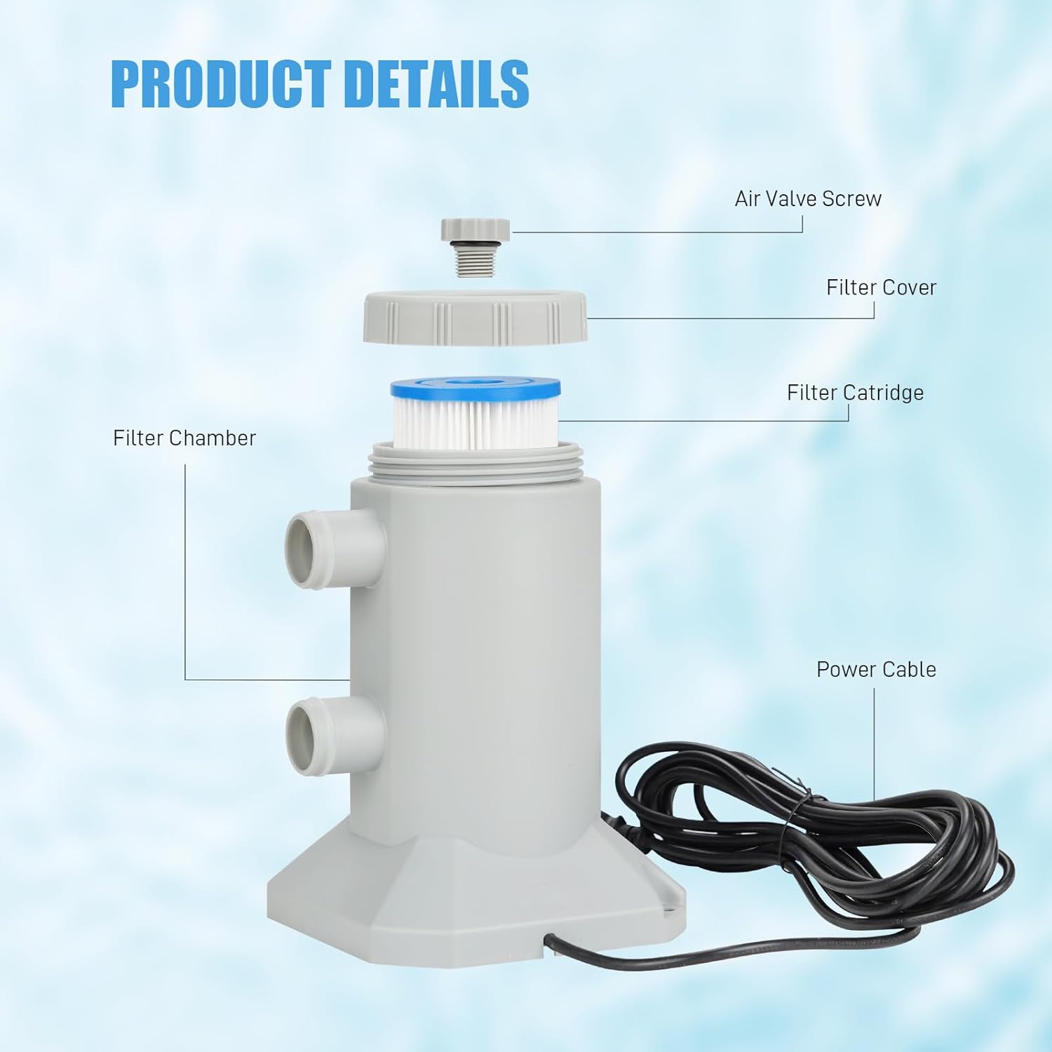 Above Ground Pool Filter Pump, Powerful Pool Filters System Above Ground Quickly and Cleanliness of Your Pool Water, Pool Pumps for Above Ground Pools (Unidirectional Interface: 530 GPH)