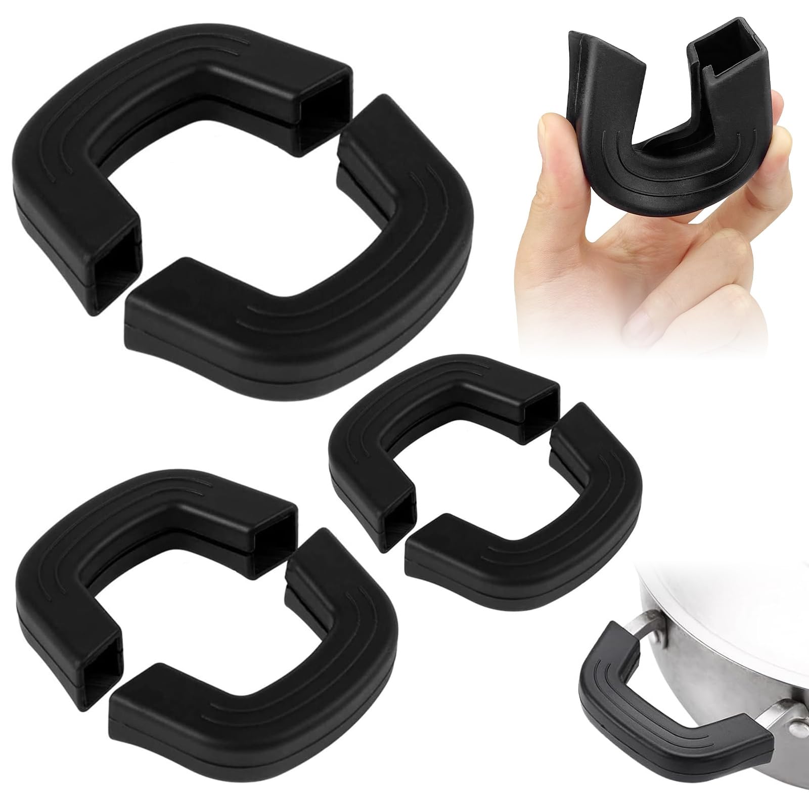 3 Pairs Silicone Pot Grips, 3 Sizes Silicone Assist Handle Holder, Anti-Scalding Pot Ear Grips, Anti-Slip SiliconePot Handle Grip, Heat Protector for Kitchen Cooking Skillets Pans Soup Pot (Black)