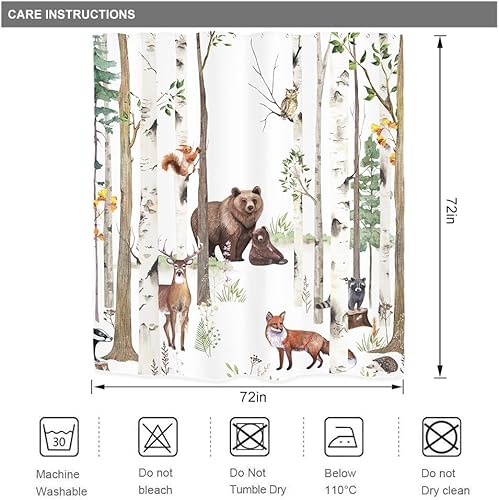 Miniatura 3 de Riyidecor Cortina de ducha de oso marrón para decoración de baño, 72 pulgadas de ancho x 72 pulgadas de alto, para niños, acuarela, safari,