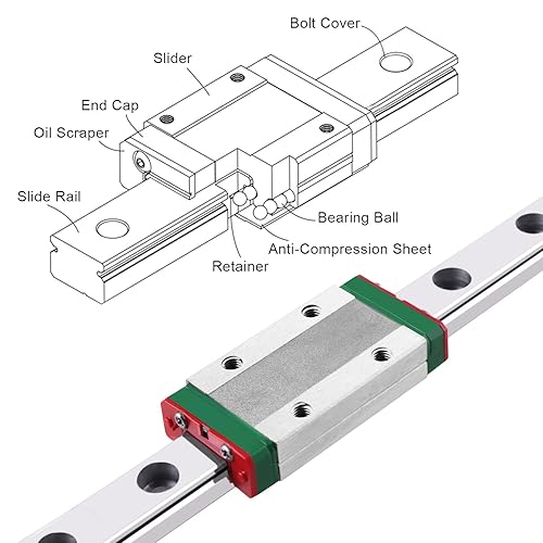 Miniatura 8 de Guía de riel lineal MGN9 de 13.780 in con bloque de transporte de rodamientos lineales MGN9H, mini riel lineal para impresora 3D de bricolaje (tipo