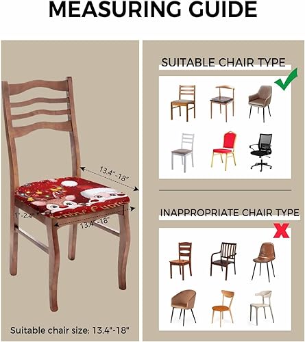 Miniatura 3 de Juego de 4 fundas de asiento de silla rojas de Papá Noel para comedor, fundas de asiento elásticas para silla, fundas de cojín para cocina,
