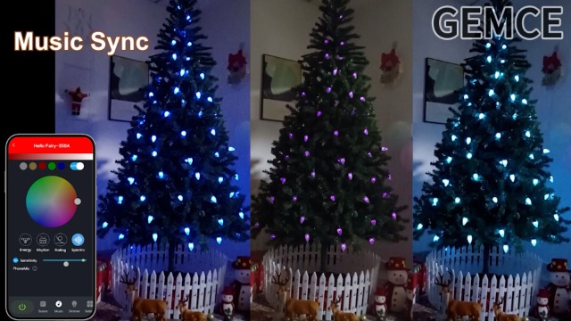 Image of Gemce Smart C9 Christmas Outdoor Lights, 33FT 50 LEDs RGB String Lights, APP /Remote Control, DIY Modes & Music Sync, Color Changing Holiday Lights for Xmas Tree, House, Party Decoration