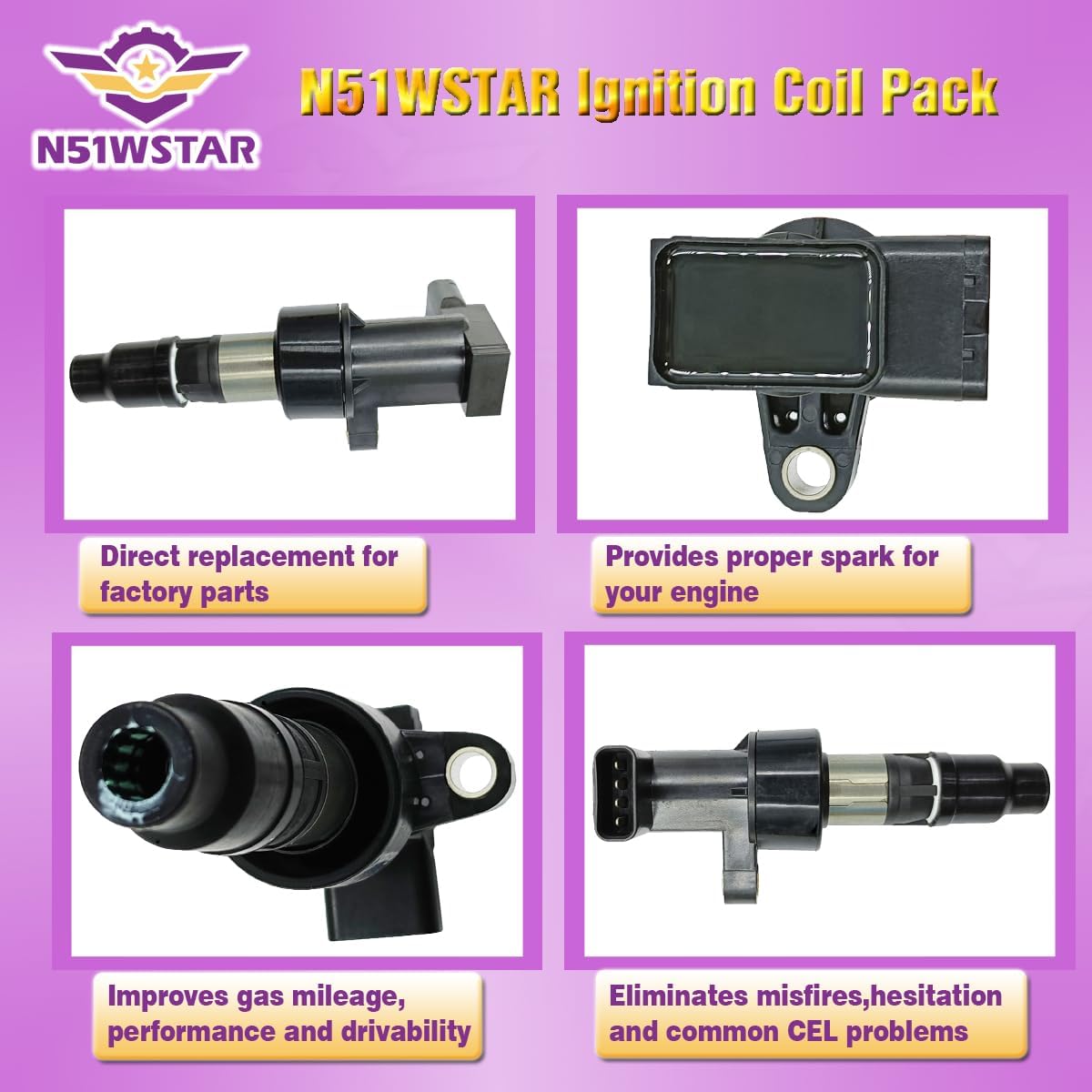 Ignition Coil Packs Set of 6 Compatible With Jaguar S-TYPE X-TYPE 2.5 3.0 2002 2003 2004 2005 2006 2007 2008 Replacement For UF435 C2S11480 C2S42673 XR822478