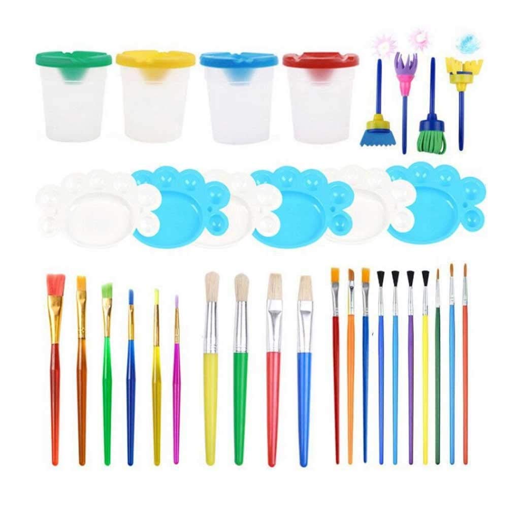 34-teiliges Malzubehör für Kinder, Pinselbecher mit Deckel, Palette, mehrfarbig, Kinderpinsel-Set für Studenten, Anfänger, Geschenk