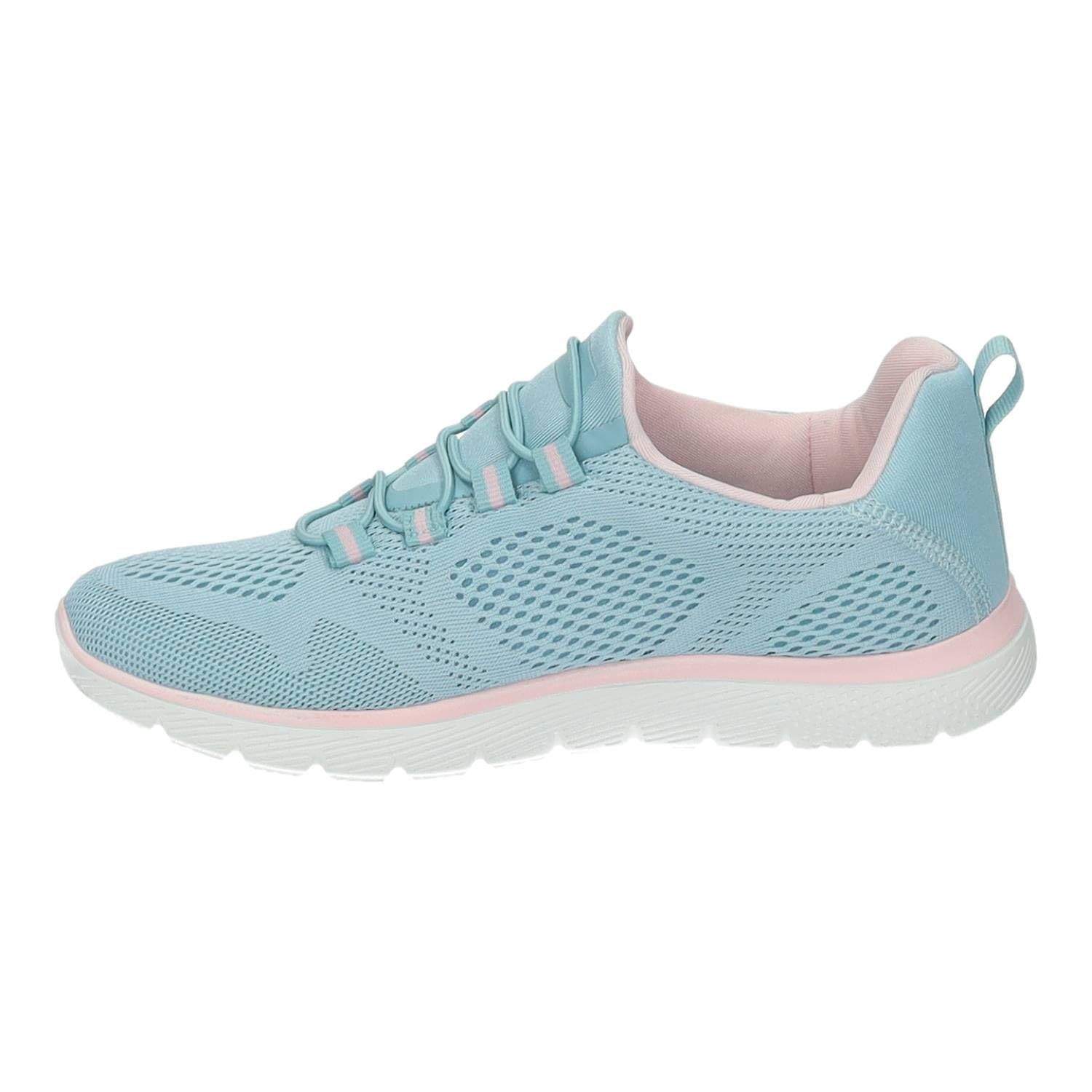 DEMAX 7-9801A17 Zapatillas Deportivas Mujer 7-9801A17 DEMAX Azul Rosa con Cordones elásticos, fácil de Usar y Plantilla Double Memory Foam Mujer Deportivos