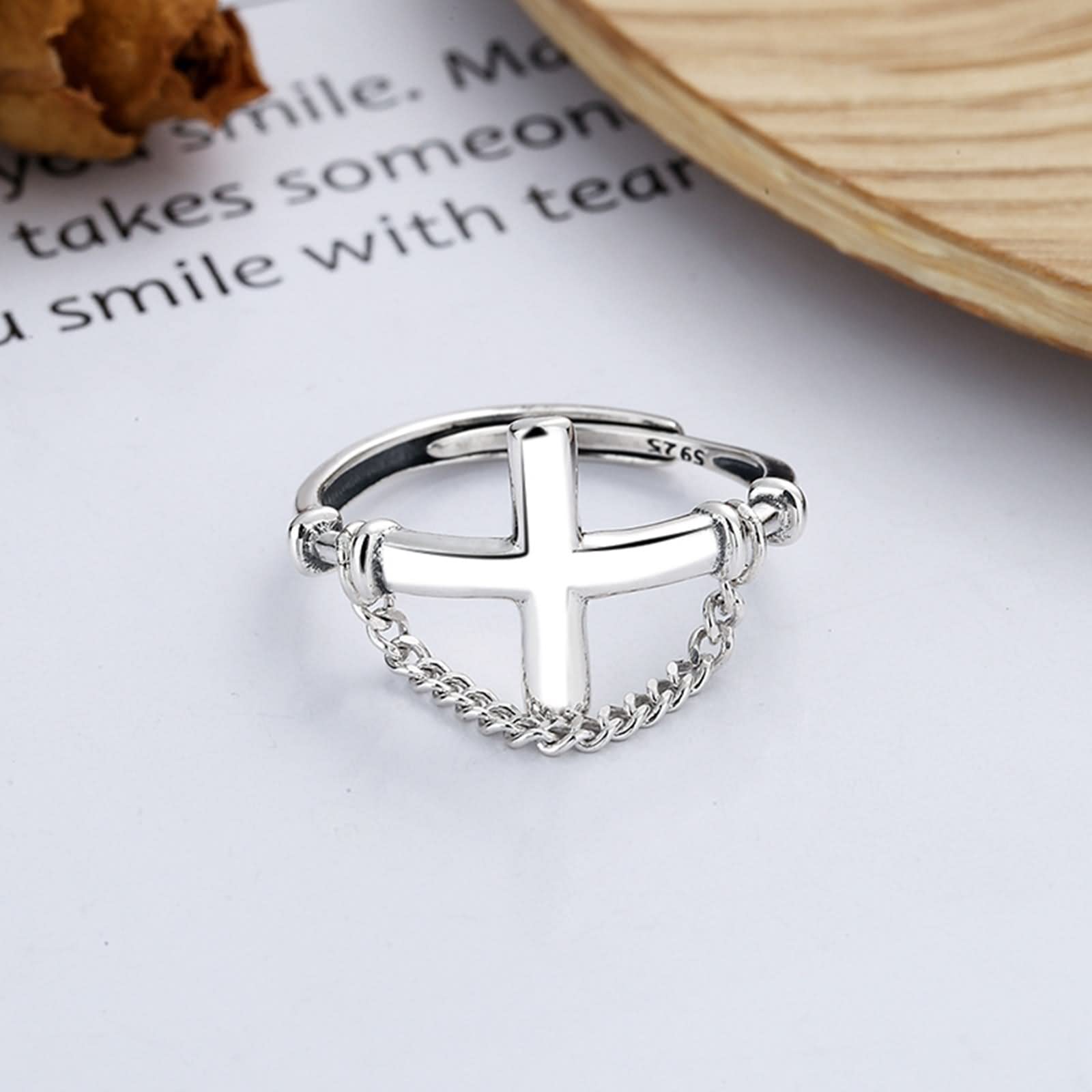 Anillo de Plata de Ley Personalizado, Anillos Ajustables para Mujer, Cadena de Punto de Cruz, alianzas de Boda para Regalo de cumpleaños