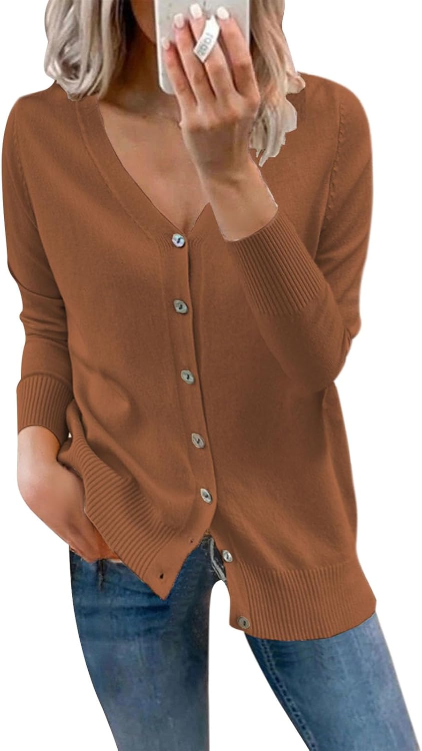 Basic Casual Soft Knit Button Down Sweaters for Women Long Sleeve Cardigan Tops Fall Casual Lightweight Outwear