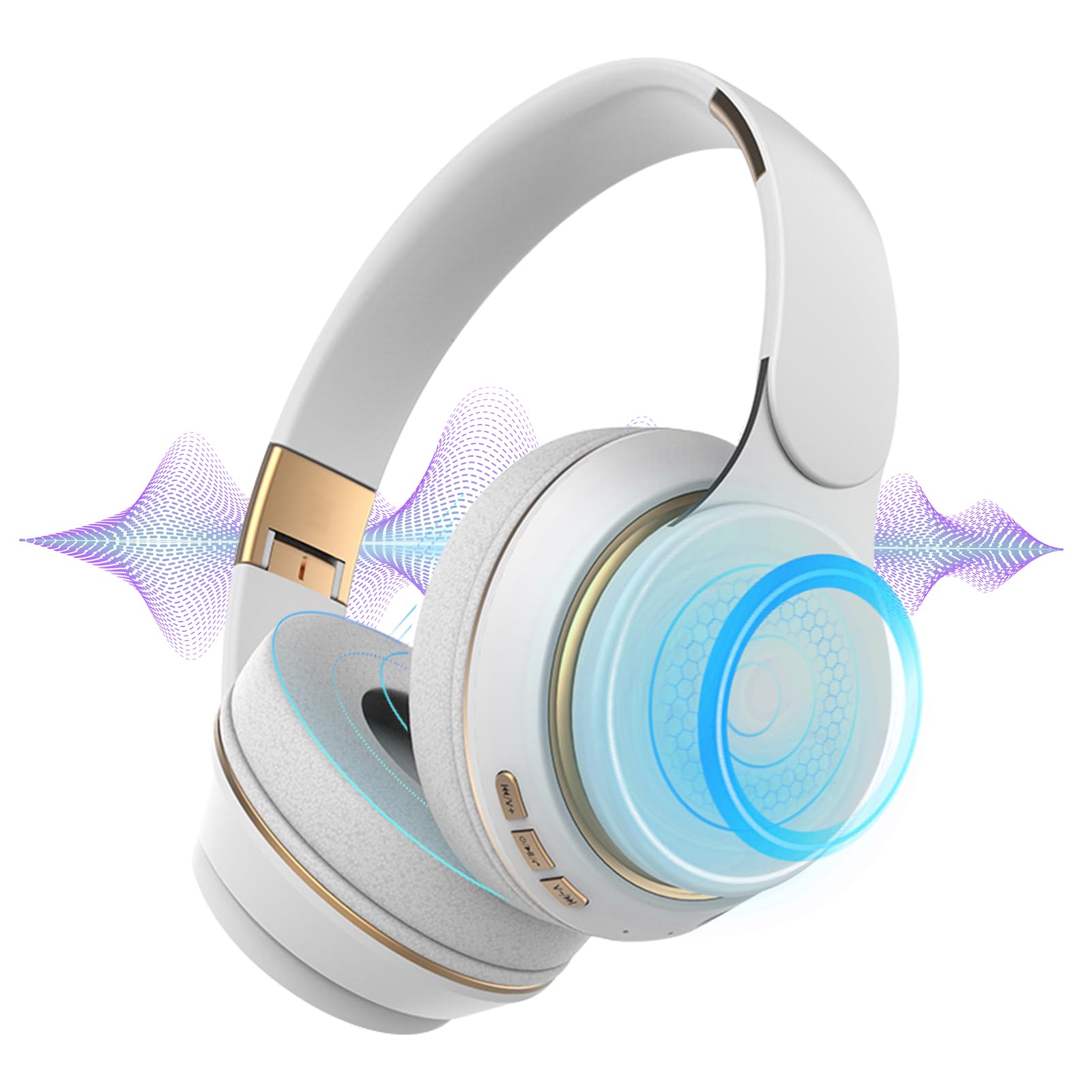 LuLuanping Cascos Circumaurales para Gaming, Auriculares Inalámbricos de Bluetooth, Cascos Gaming Inalámbricos para PS5/PS4/PC/Switch/Mac, Cable de Audio de 3.5 mm, Micrófono Oculto (Blanco)