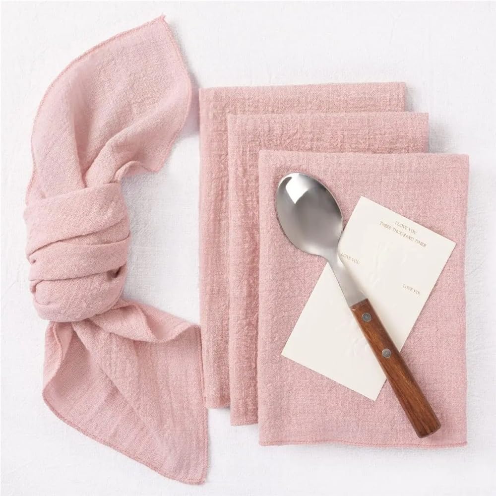 Napkins, 6pcs Gauze For Wedding Decor Everyday Use Dinner Tea Towel Table Village Christmas Napkin(Pink)