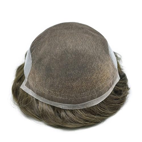 Miniatura 5 de Sistema de cabello para hombre con encaje frontal suizo con poliuretano alrededor de la base de cabello humano virgen europeo duradero para hombre