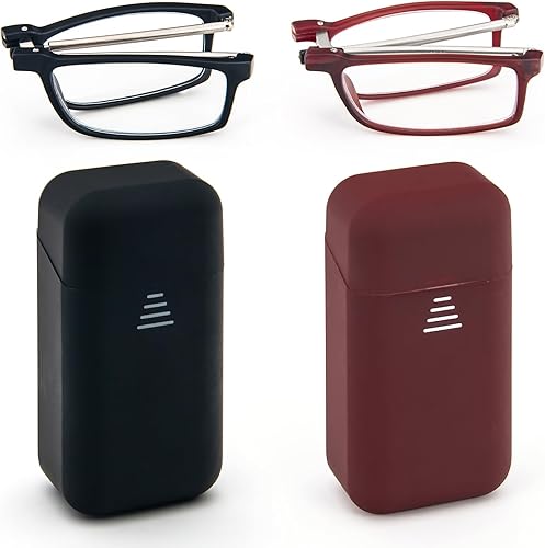 Miniatura 9 de Anteojos de lectura plegables compactos, portátiles, para hombres y mujeres, 2 pares en estuche (negro y azul, 3.25)