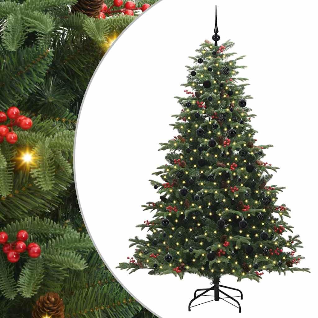 Árbol de Navidad artificial verde 210 cm, 300 ledes de luz blanca cálida, 8 modos, PVC y metal, plegable, para interior y exterior para decoración festiva