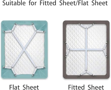 Bed Sheet Straps/Fitted Sheet Holders for Corners - Keep Your Bed Sheets Firm & Tight with Premium Bed Scrunchies, Sheet Clips White-2Pack
