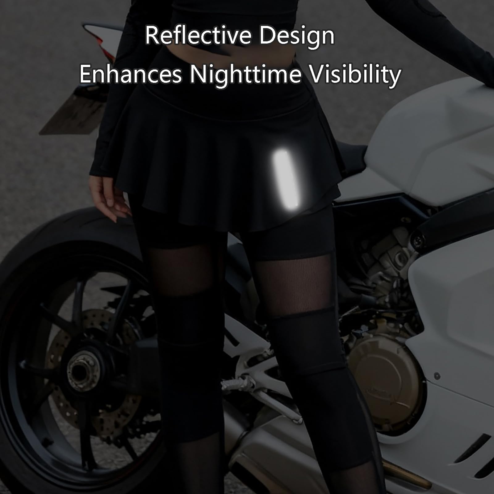 Kobiety 2-w-1 Spódnica Motocykl Leggings Z Wymienną Zbroję Kolaną, Wysokiej Talii A-Line Spodnie Jeździeckie, Stylowe Casual Codzienne Noszenie Siatki Oddychające Spodnie Biker
