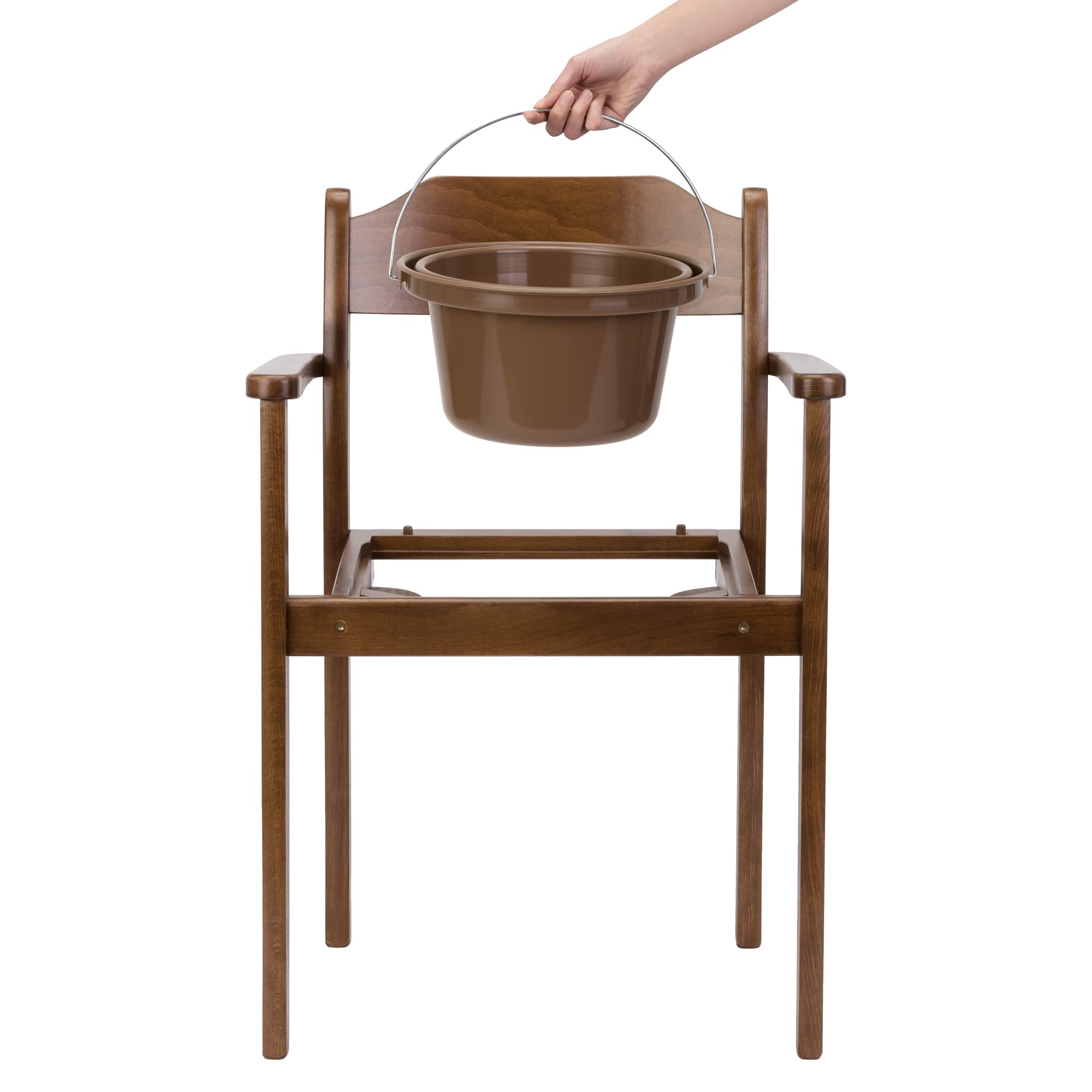 Hygienischer Toilettenstuhl DUHA Nachtstuhl aus hochwertiges Holz Herausnehmbarer Eimer mit Deckel Zertifizierte Toilettenhilfe (Dunkelbraun)