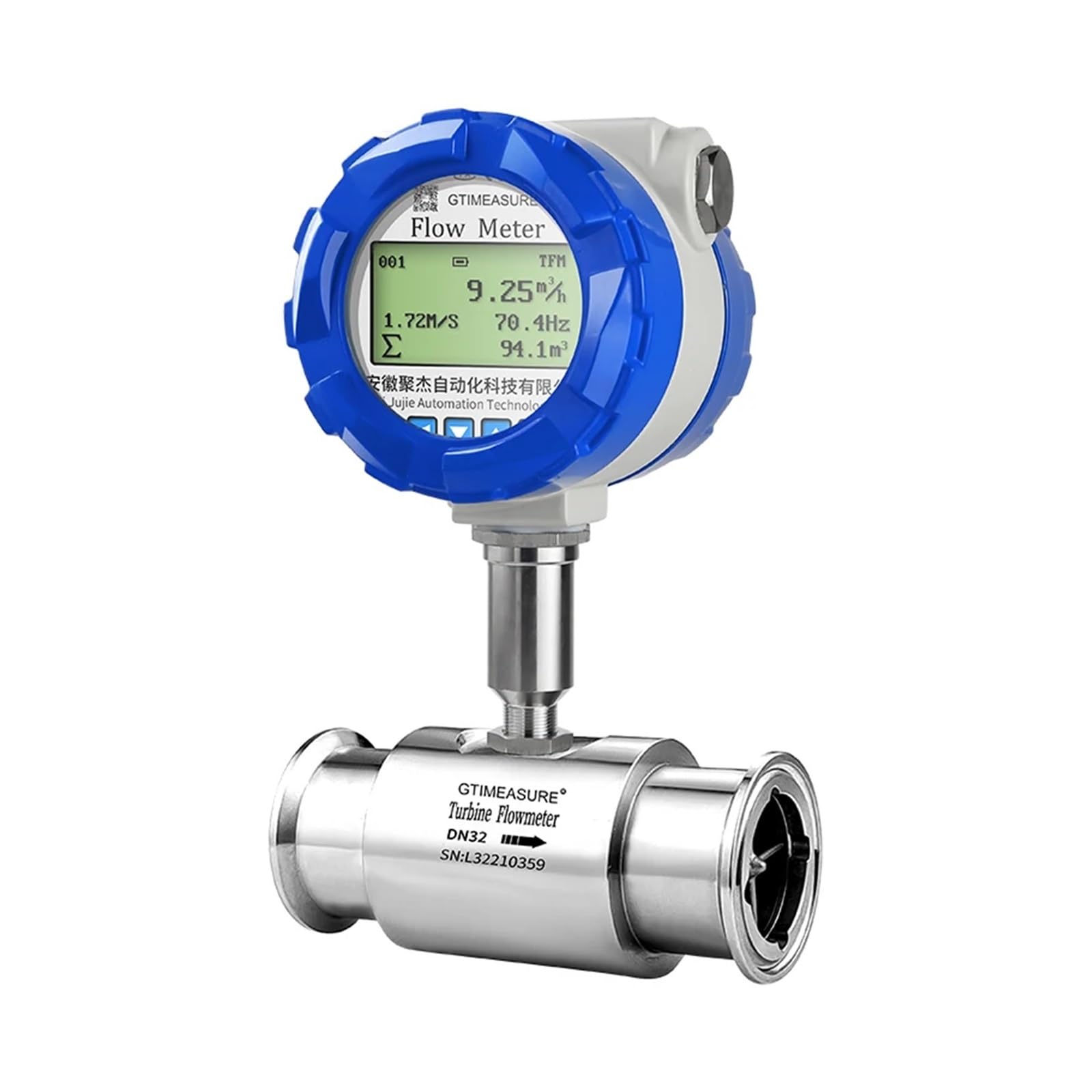 KSZHZYMGX Liquid turbine flowmeter DN80 clamp type turbine flow meter for liquids pure water meter(DN32)