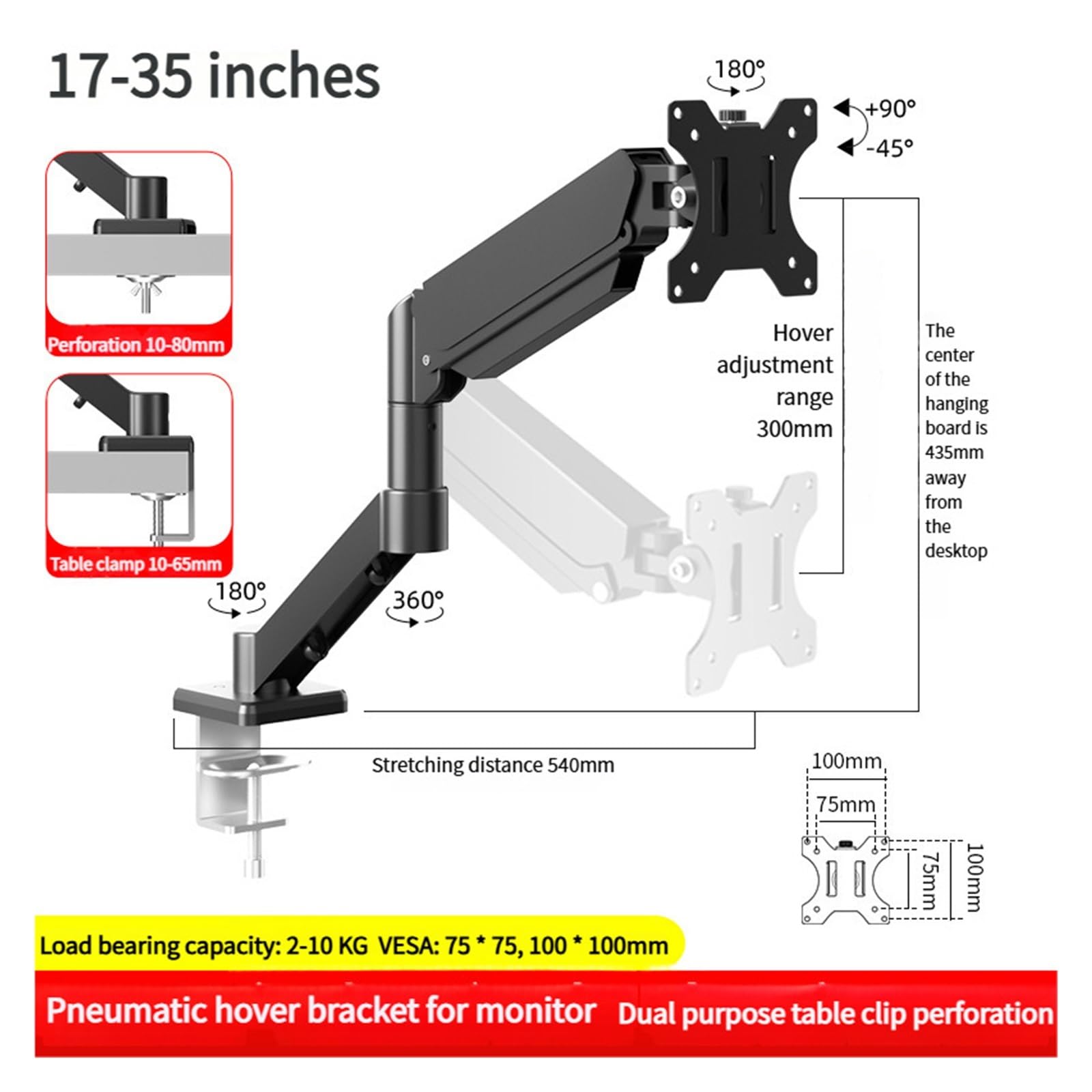 braccio per monitor, Supporto for monitor, 17-35 pollici, capacità 10 kg